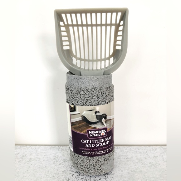 Heart to Tail Cat Sale 2pc Cat Litter Mat Scoop Set Gray Grey